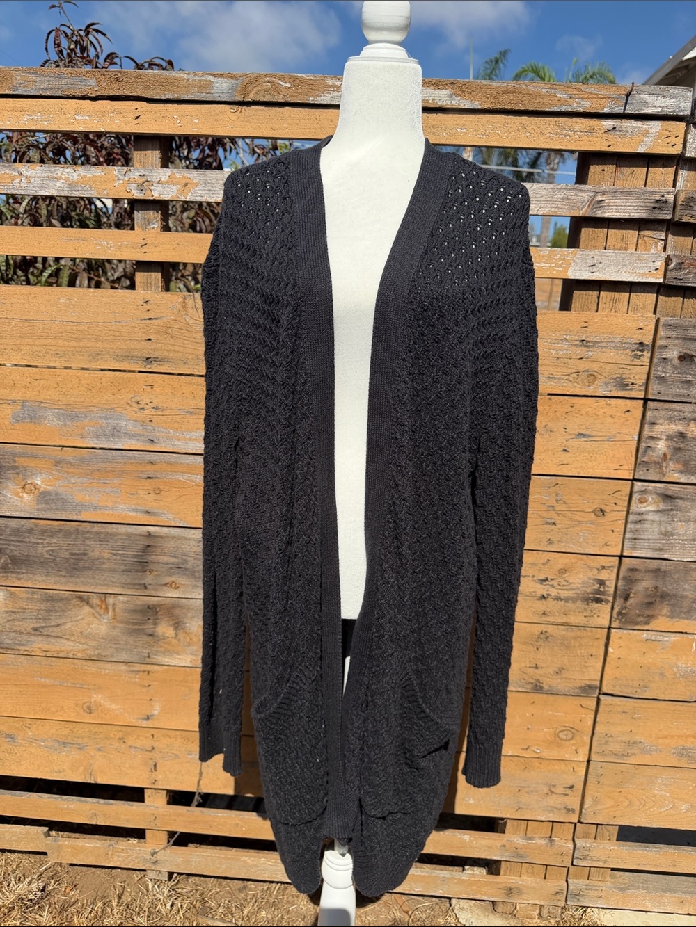 Pact Organic Cotton Black Open-Front Knit Cardigan with Pockets